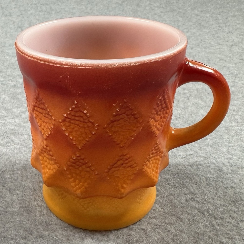 Vintage Fire King Kimberly Orange Ombre Milk Glass Mug Cup USA NOTE